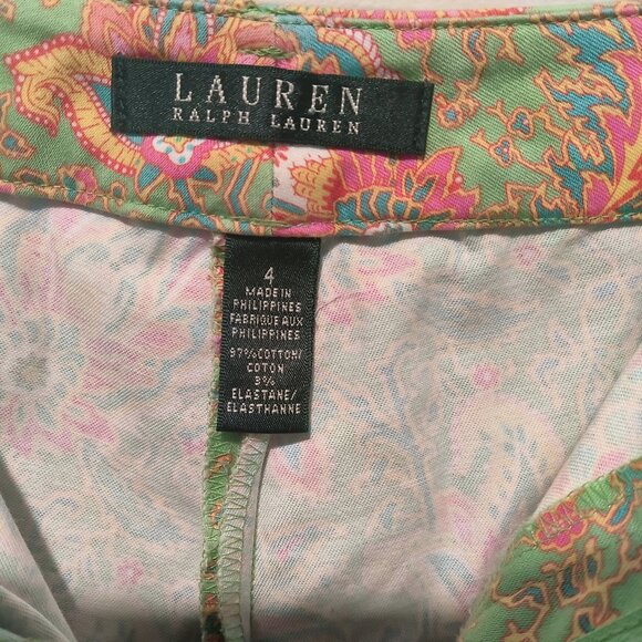 Lauren Ralph Lauren Green & Pink Paisley Pants Size 4 - Picture 2 of 4